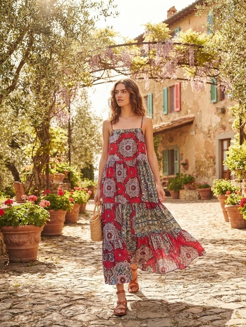 B-O-G Collective Boho Paisley Tiered Maxi Dress (NWT)